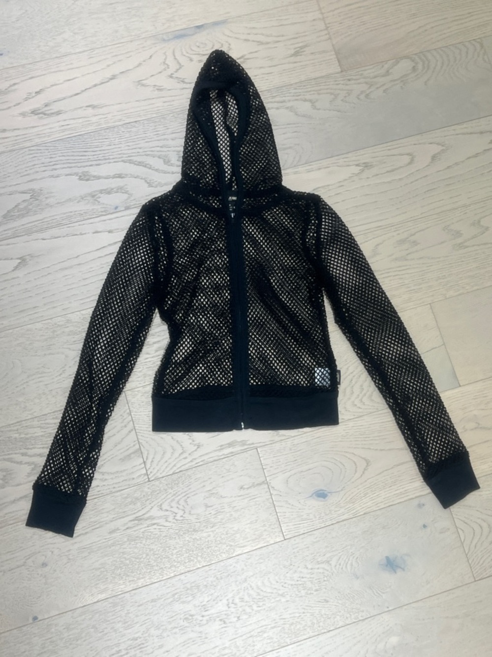 Guess Black Open-Weave Mesh Hoodie with Zip
